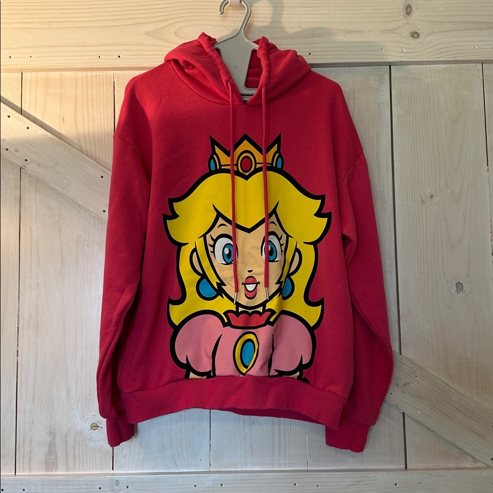 Bright Pink Super Nintendo Peach Hoodie, size adult medium